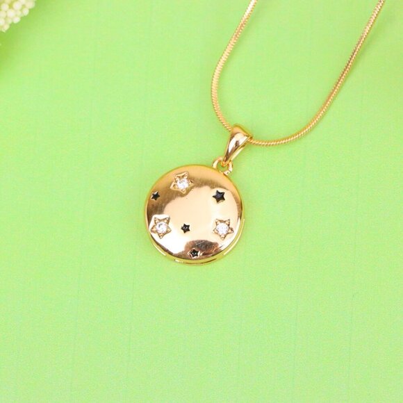 "Celestial Starry Moon Rose Gold Pendant Round Charm, XPPT1598 - Picture 12 of 13